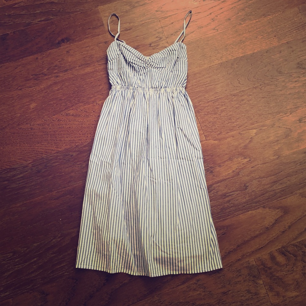 J. Crew Blue and White Striped Midi Dress